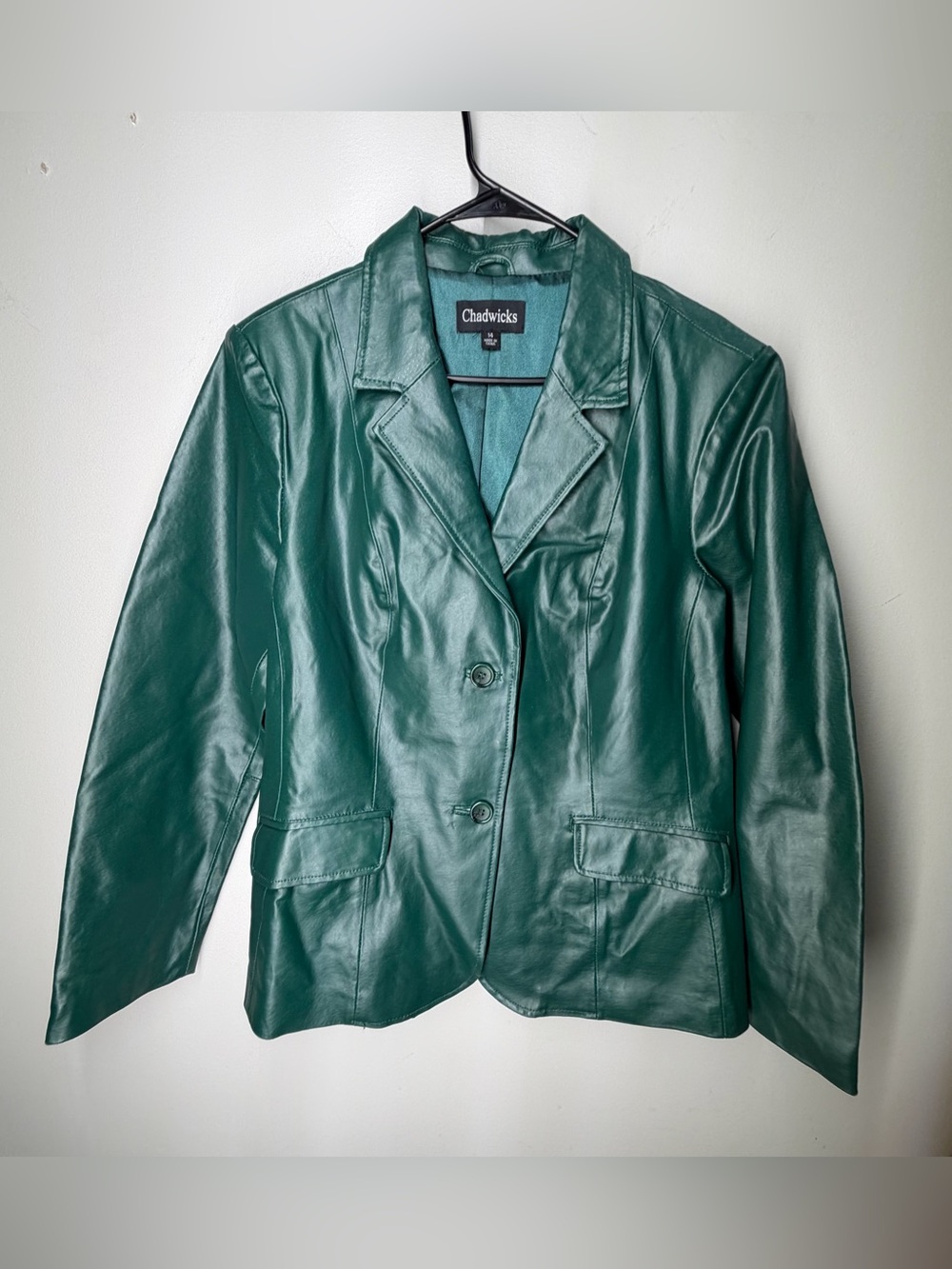 Chadwicks Vintage Y2K Deep Green 100% Leather Blazer Tailored Capsule Classic